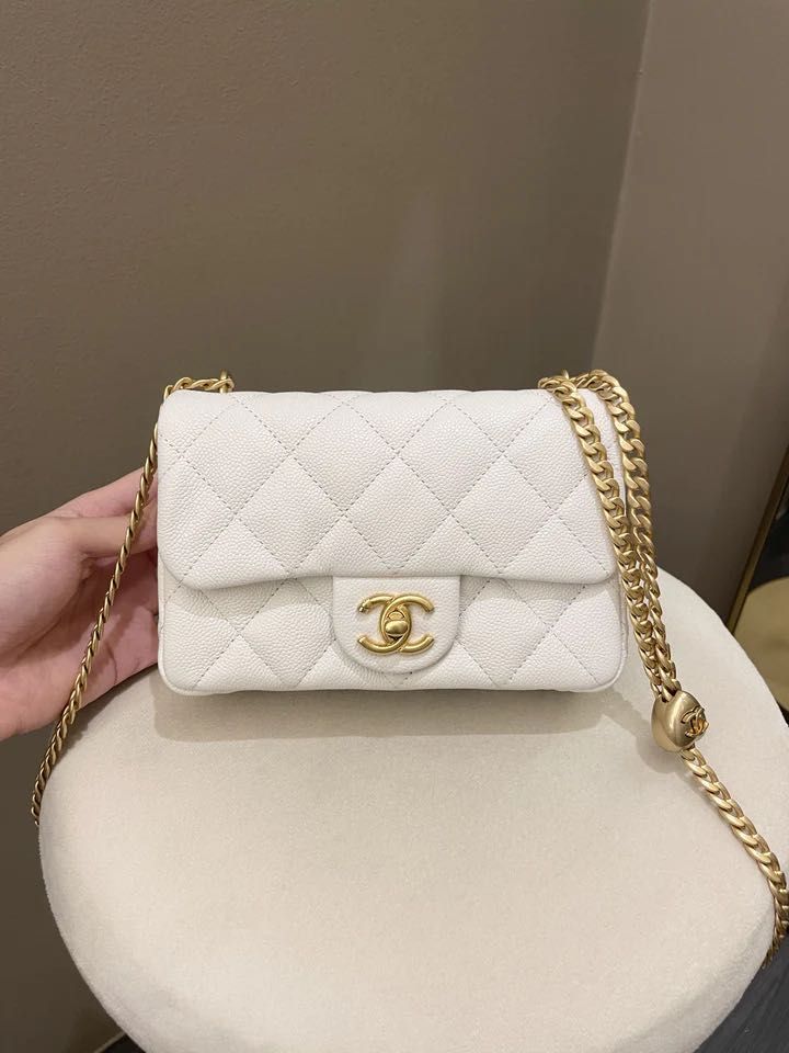 Chanel 23P Sweetheart Mini Flap Bag White Caviar AGHW