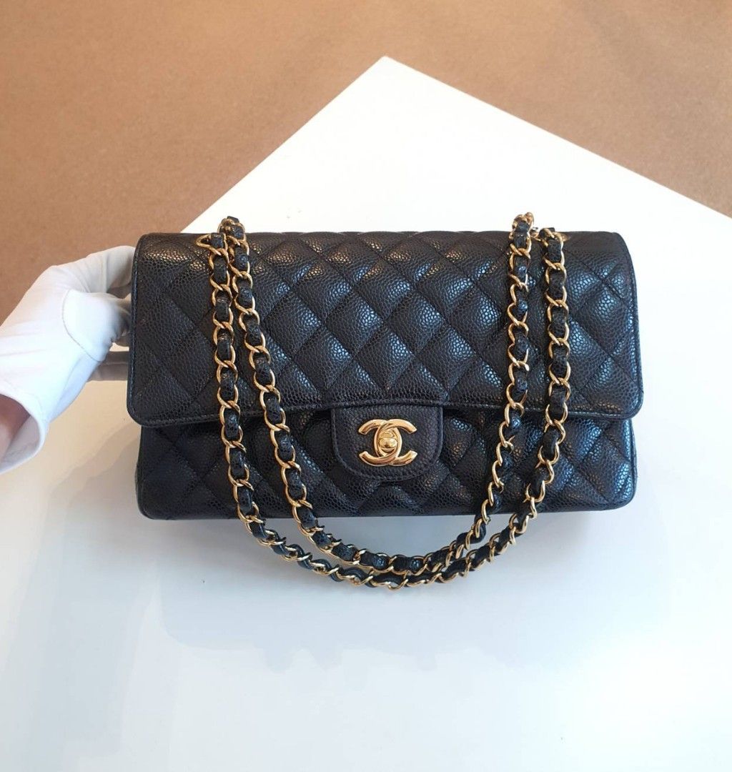 AUTHENTIC CHANEL MEDIUM CLASSIC CAVIAR BEIGE