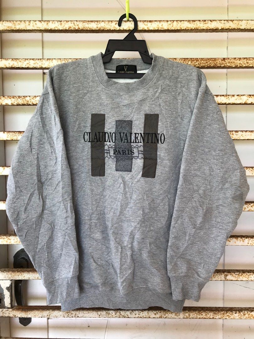 CLAUDIO VALENTINO PARIS Big Logo Sweatshirt Grey Large Authentic