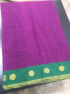 Clearance-Simple Purple Saree With Simple Border Worked Pure Cotton Saree Material 5 1/2 metres