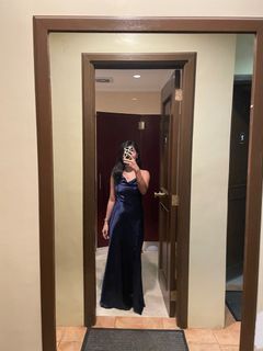 Dark Blue Cowl Dress