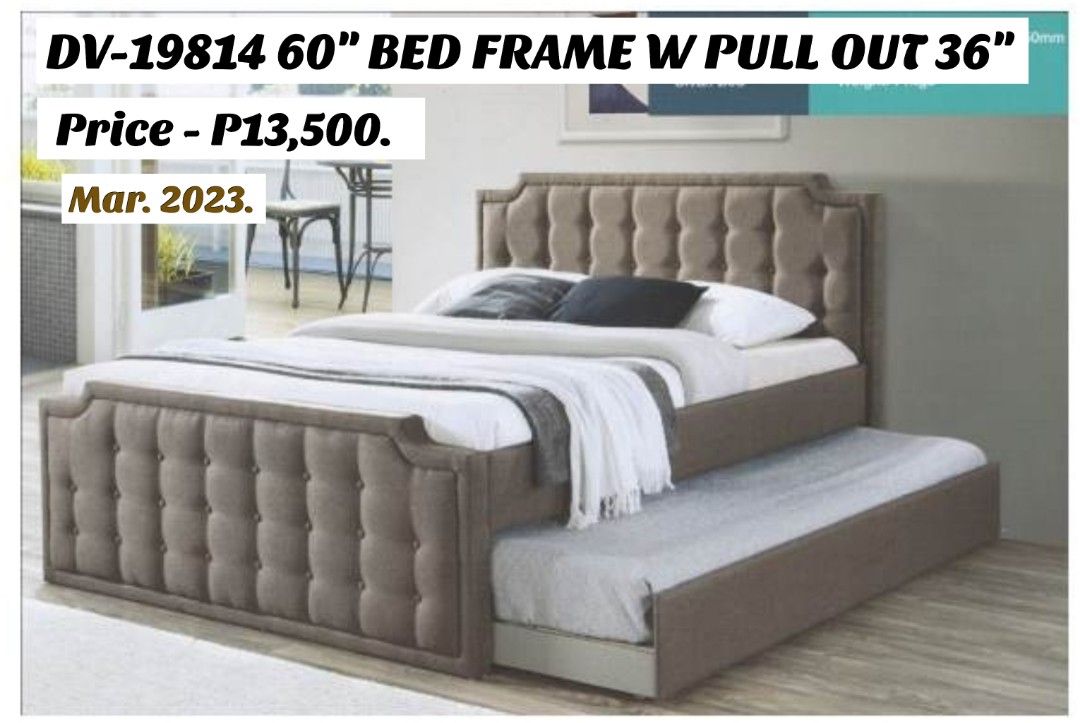 DV-19814 Malaysian Bed Frame w Pull out 36" Brown Fabric (Category: Bed Frames & Mattresses) located in Binan City. Submitted by mark.365 (Listing ID 1104887687, Image 3). Description: DV-19814 60" Malaysian Padded Bed Frame w Pull out 36" w Brown Fabric P13,500. March 2023. New Price Pls like us on FB. Bonifacio NBE Sales Center..