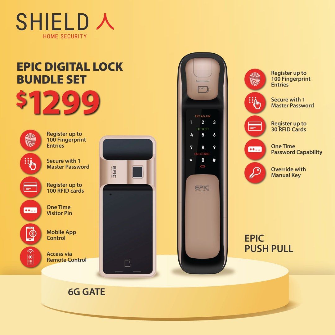 Epic digital locks bundle (6G gate + Push Pull), Furniture & Home