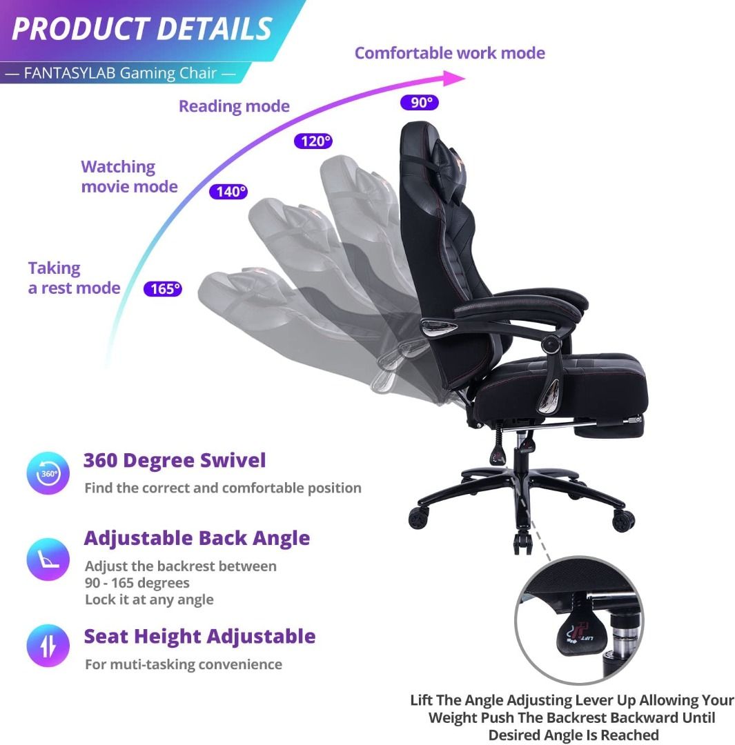 Fantasylab Racing Gaming Chair with Footrest Massage Computer Game