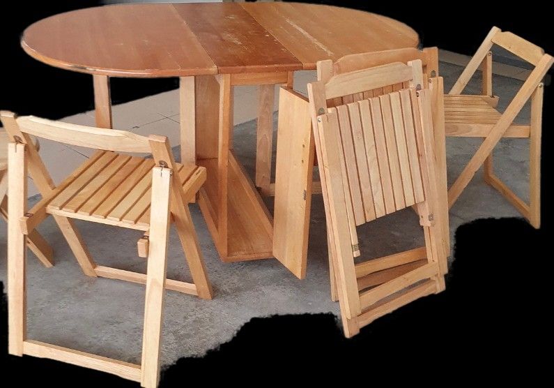 Foldable table and 4 chairs all solid wood, Furniture & Home Living