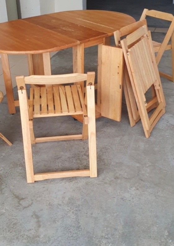 Foldable table and 4 chairs all solid wood, Furniture & Home Living