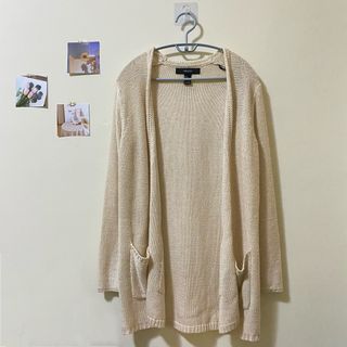 ✨FOREVER21_米杏薄針織口袋開衫外套