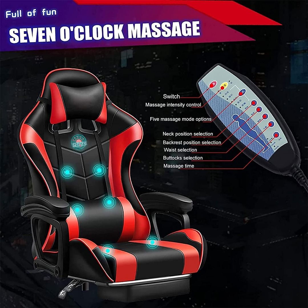 Massage led gaming chair discount with lumbar support & footrest