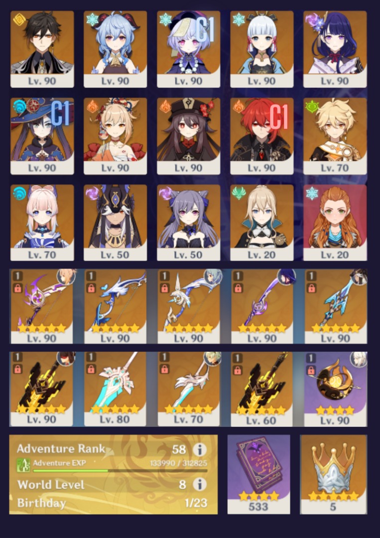 GENSHIN IMPACT AR 58 ENDGAME ACCOUNT RAIDEN w/ ENGULFING, Hobbies