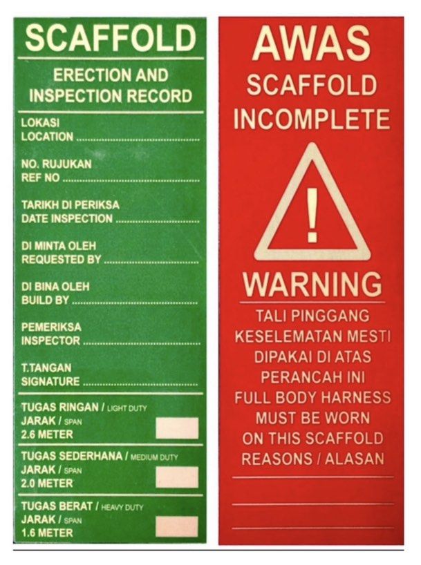 GREEN TAG. SCAFFOLDING. INSPECTION. STAGING., Services, Others on Carousell