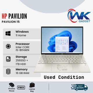 HP PAVILION 15 - ( 8TH GEN ) CORE I5 8250U - 16GB - SSD 256 GB + 1TB HDD