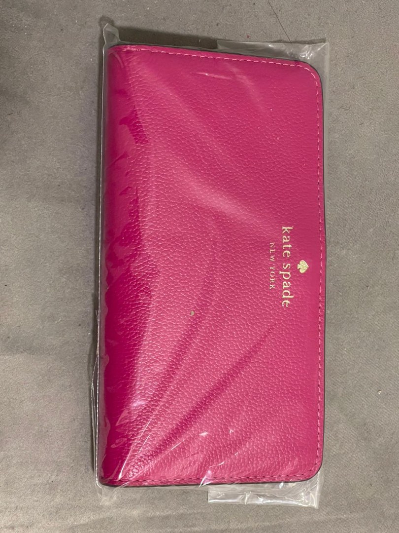 Kate Spade Bailey Pebbled Leather Large Slim Bifold Wallet in Festive Pink,  Luxury, Bags & Wallets on Carousell