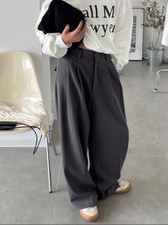 Korean Oversized baggy relaxed loose fit suit grey work trouser pants bottoms