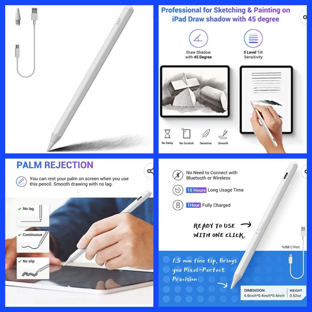 Tilt Sensitivity Palm Rejection Stylus Pen for Apple iPad(2018 and After)  6/7/8/9/10 th Generation/Pro 11 / Pro 12.9 inch/Air 3&4&5/Mini 5&6, Precise