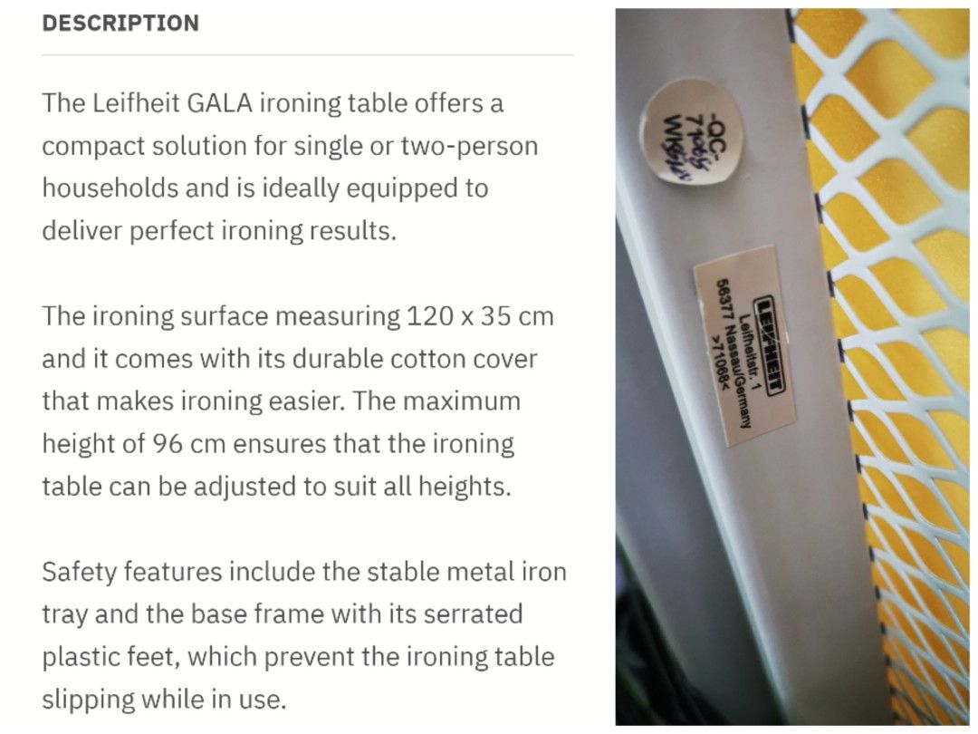 Leifheit German Iron board, Furniture & Home Living, Cleaning