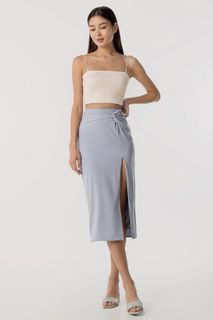 Lovet Adely Twist Knot Midi Skirt in Peri Blue