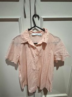 Mango pink scallop polo blouse