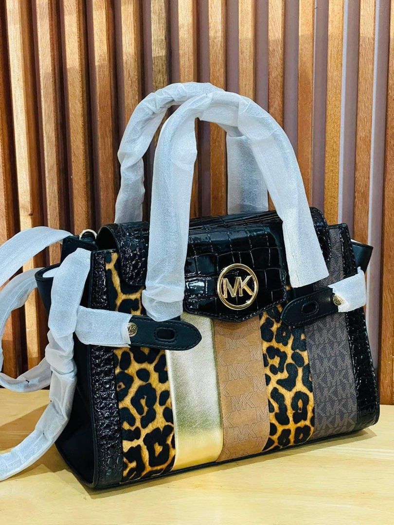 Michael Kors Carmen Medium leopard print and Logo Flap Satchel Bag