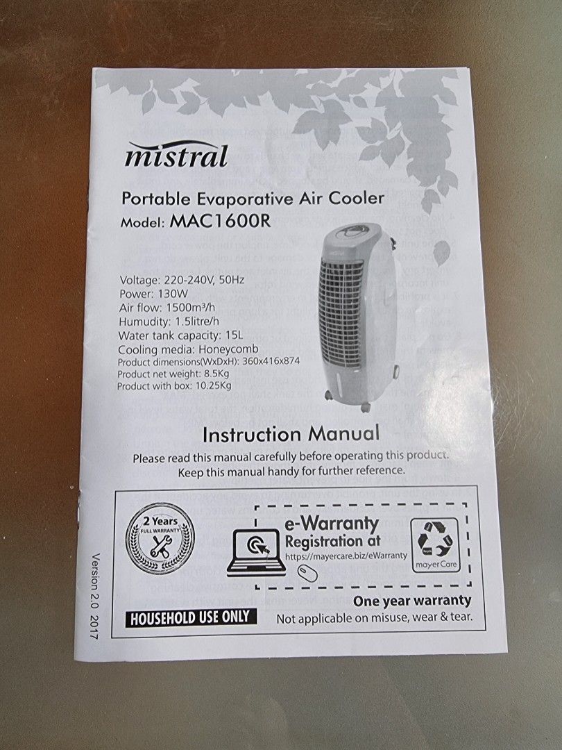 Mistral evaporative cooler manual clearance