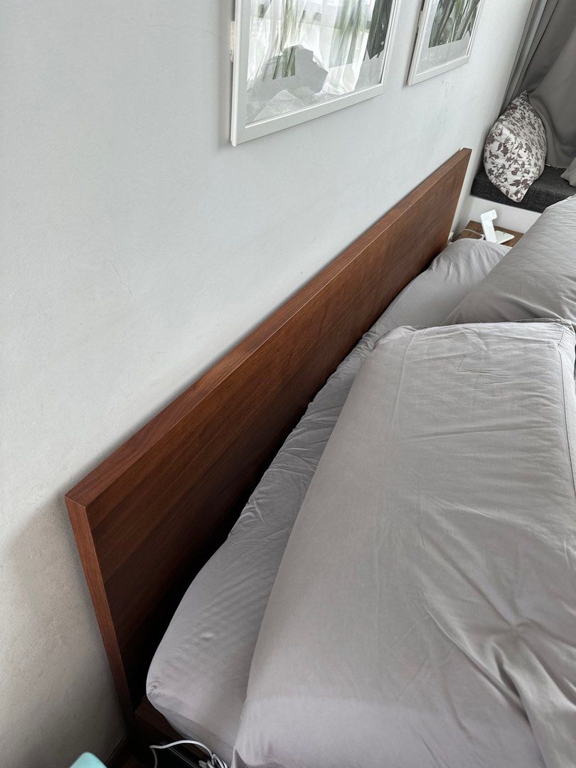 MUJI Storage Bed Headboard KING, walnut, Furniture & Home Living