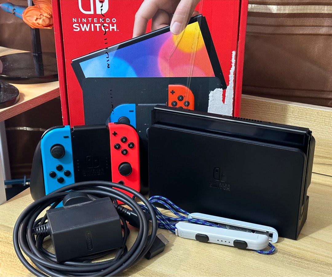 Nintendo Switch OLED Neon Complete Package with 256gb SD Card Sale or