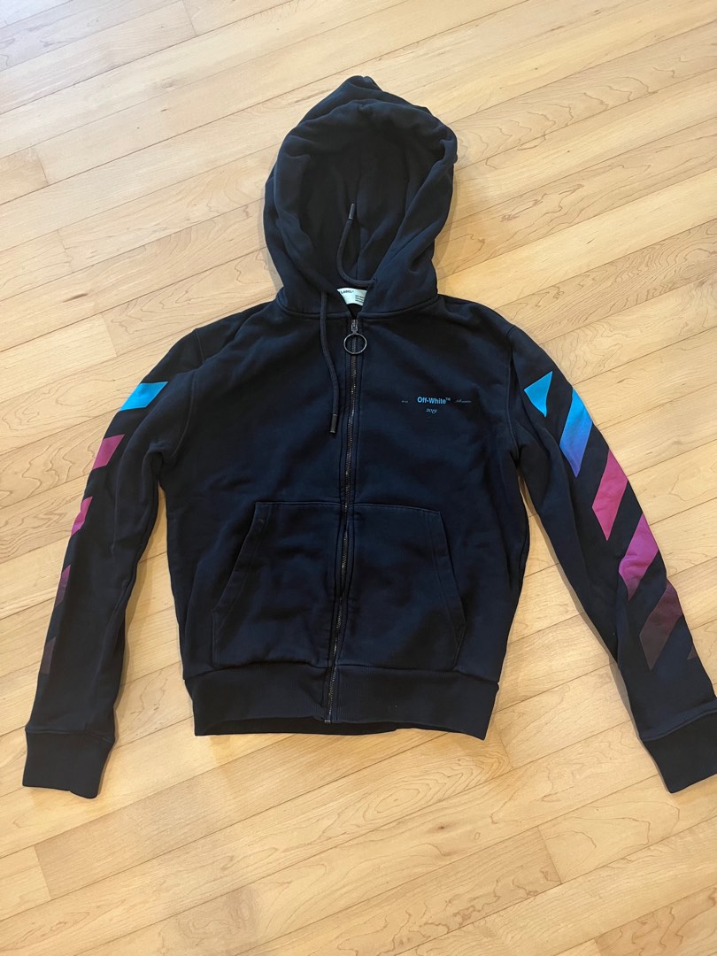 Off White Gradient Zip Up Hoodie Men s Fashion Tops Sets