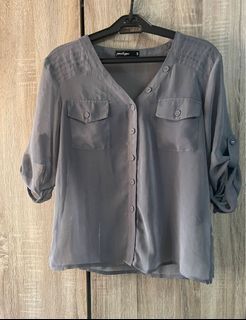 Penshoppe Sheer Gray Button Down Shirt
