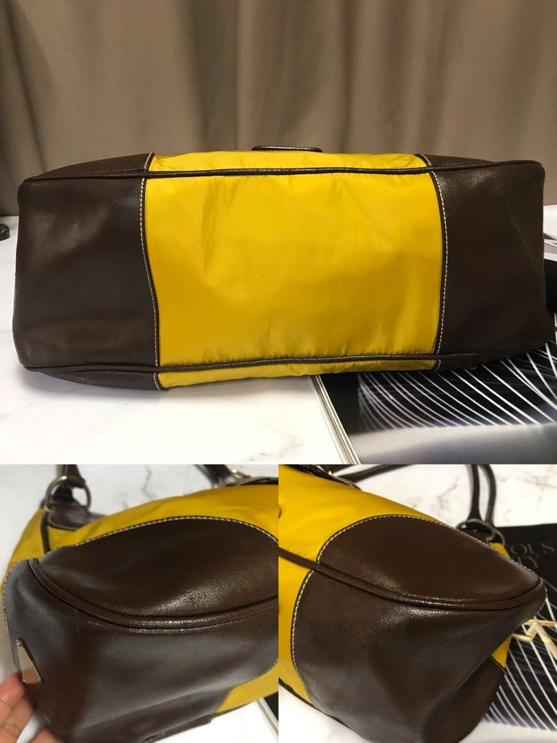 PRADA YELLOW NYLON BUCKLE SHOULDER BAG