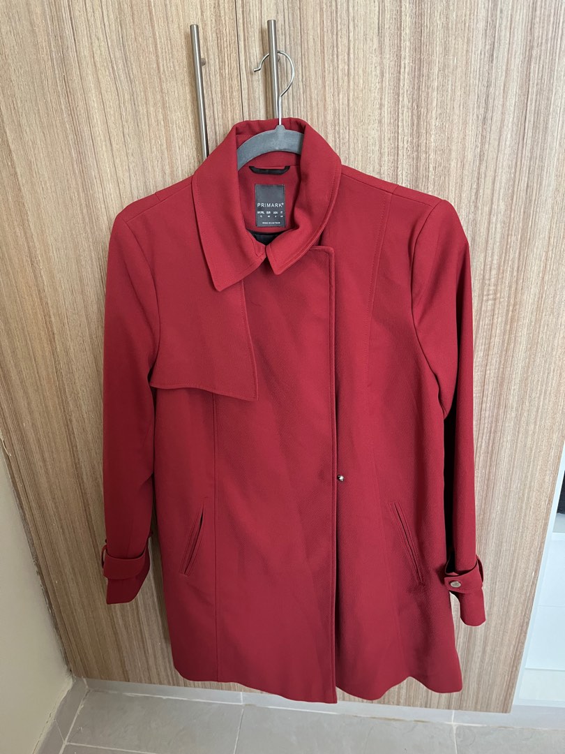 Primark red trench coat on Carousell
