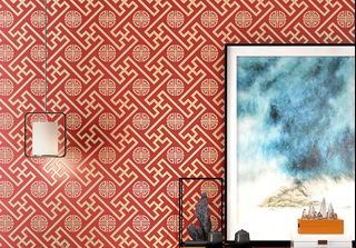 Red Retro Vintage European Wallpaper Furniture Wrap Wall DIY Self Adhesive Sticker Water Proof Toilet Bath Room Contact Paper Furniture Cabinet Table Counter Top Wrap Decal Vinyl Cafe Living Room Office Home Decor