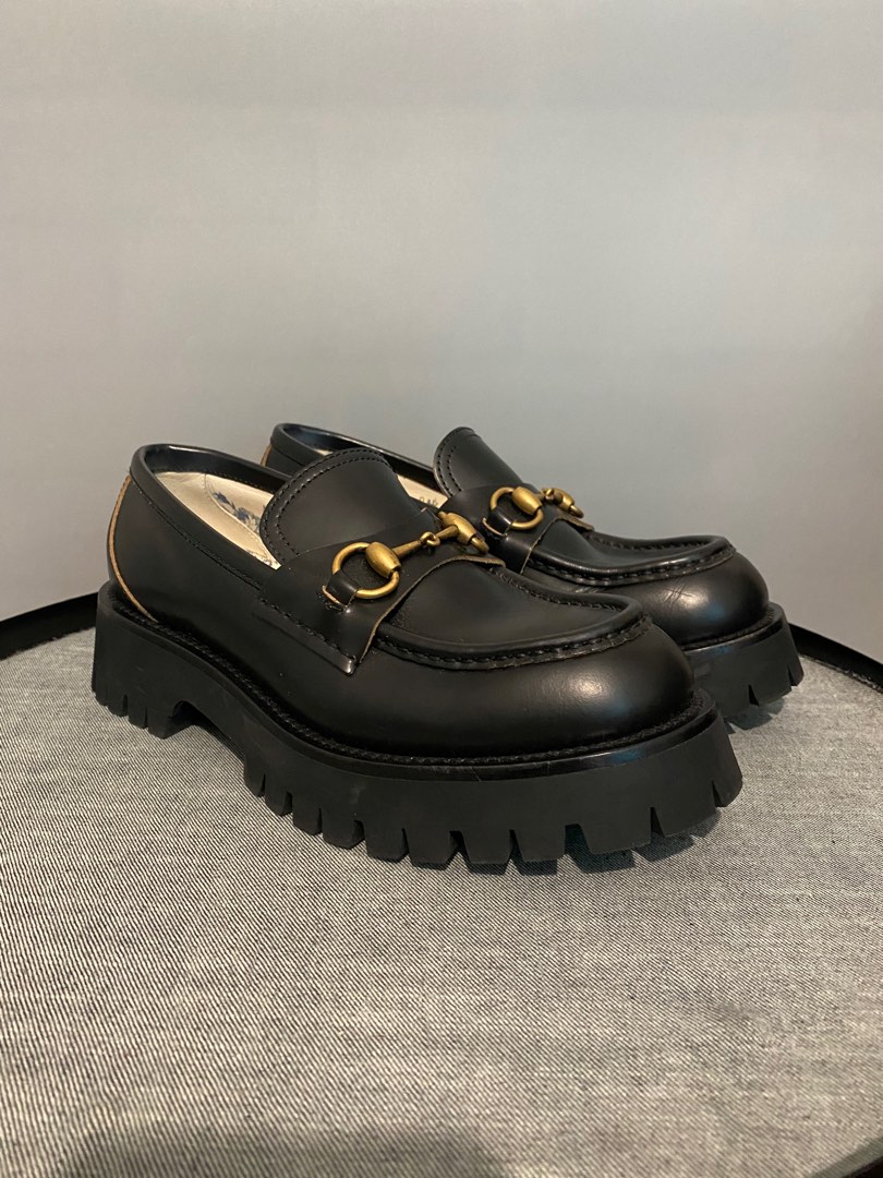 leather lug sole horsebit loafer gucci
