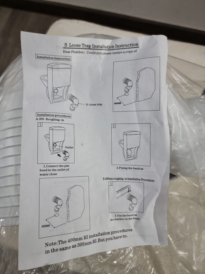 S trap for toilet bowl, Furniture & Home Living, Bathroom & Kitchen