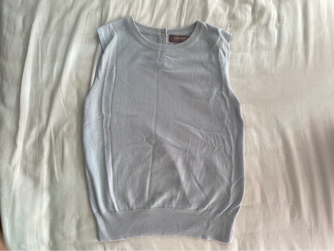 Sans & Sans Baby Blue Vest Top, Women's Fashion, Tops, Sleeveless on