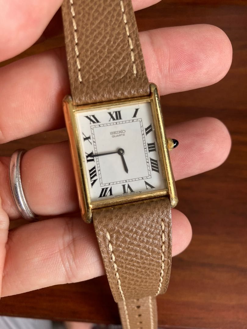 Seiko Cartier tank with epsom strap, Luxury, Watches on Carousell