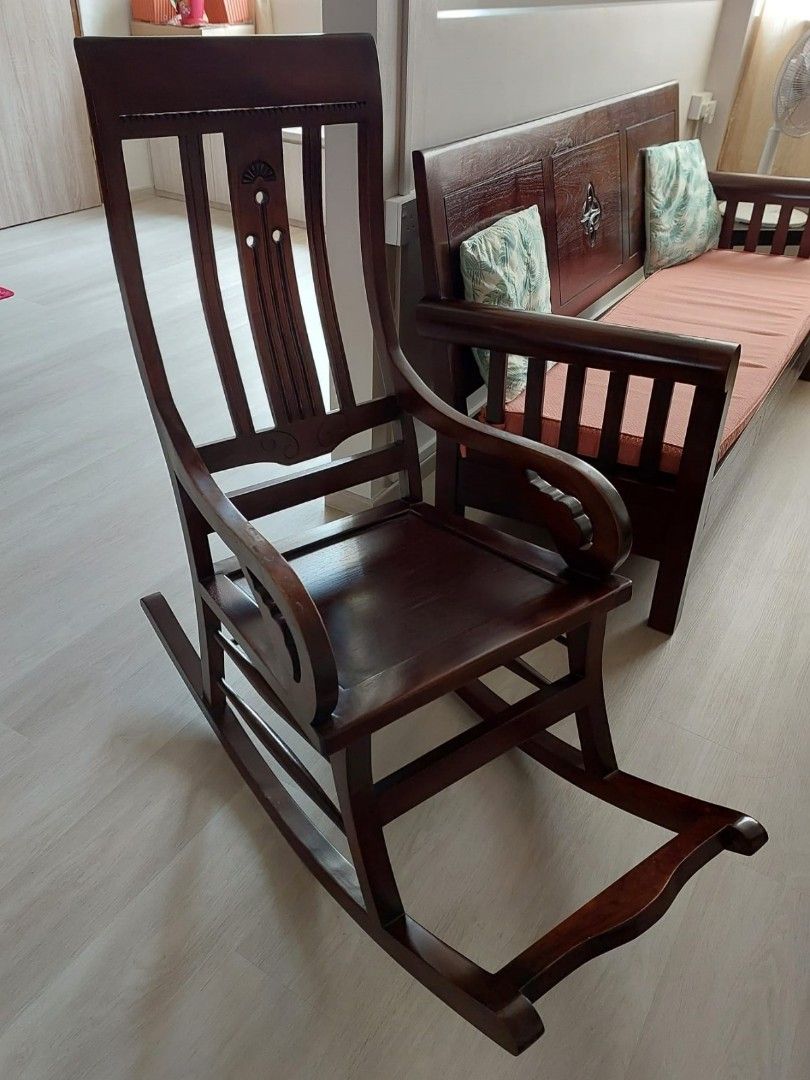 Teak Wood Rocking Chair, Furniture & Home Living, Furniture, Chairs on
