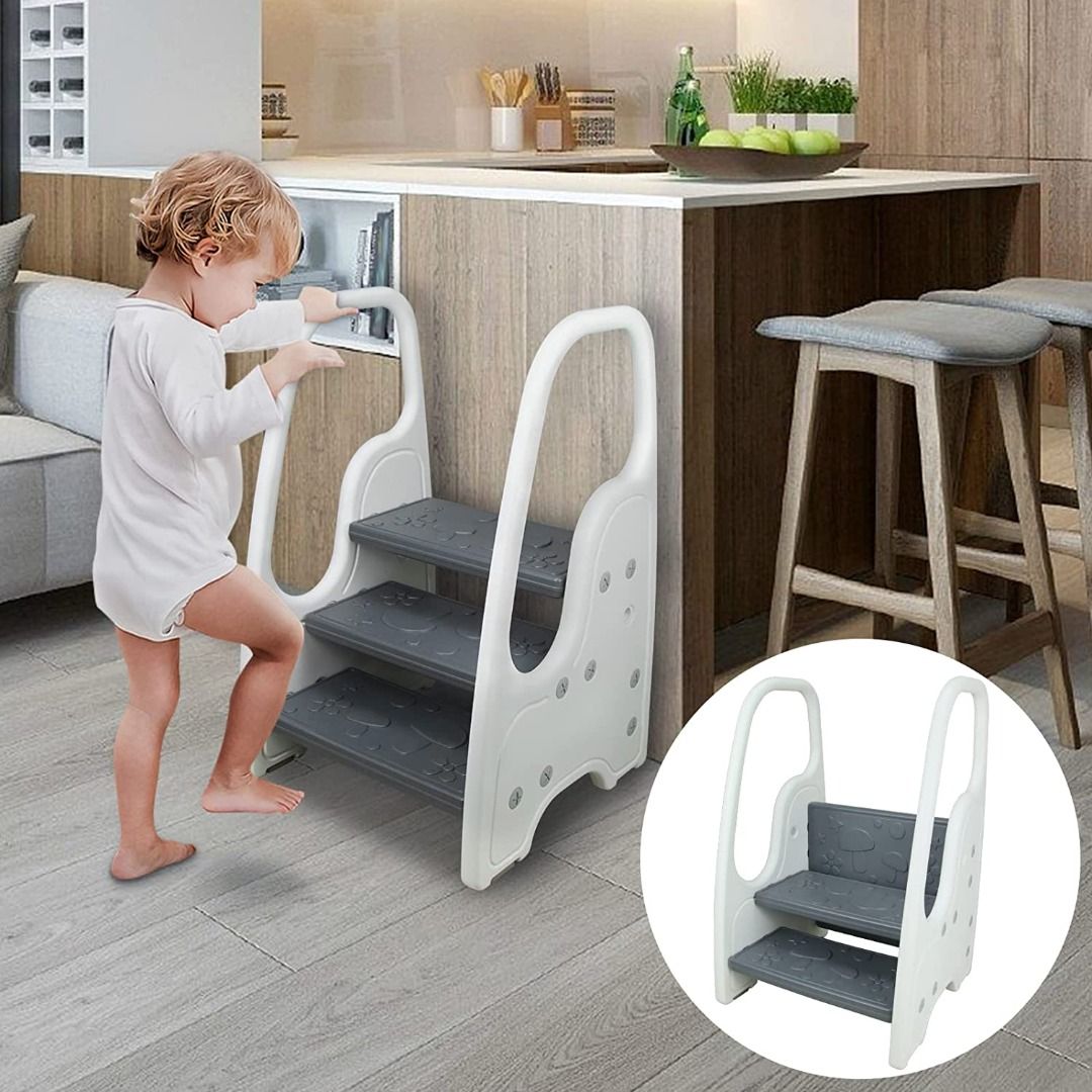 Toddler Step Stools for Bathroom Sink Adjustable Kids 3 Step Stool with Handles and Safety Non Slip Pads Toddler Kitchen Stool Helper for Toilet Potty Training Children Step Ladder Learning Helper Bab...
