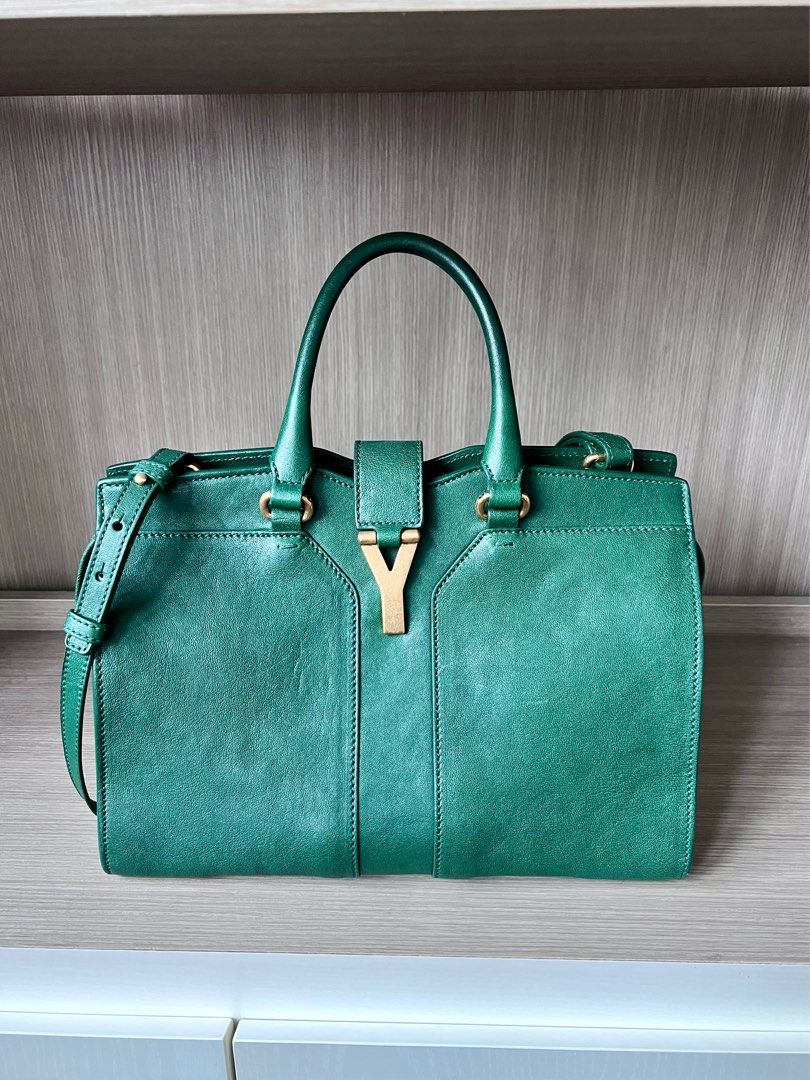 Saint Laurent Green Leather Small Cabas Y-Ligne Tote Saint Laurent