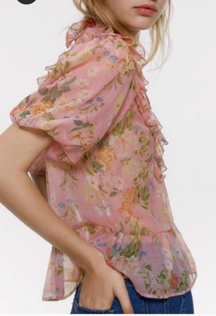 Zara Pink Chiffon Top, Women's Fashion, Tops, Blouses on Carousell
