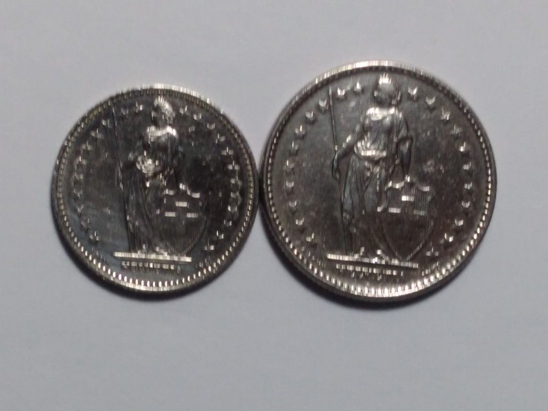 瑞士錢幣：1法朗、2法朗各1枚, 書籍、休閒與玩具, 收藏、紀念品, 錢幣、紙鈔在旋轉拍賣