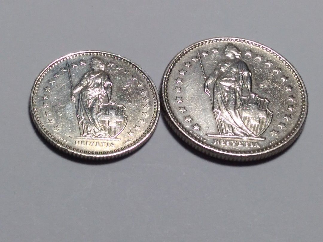瑞士錢幣：1法朗、2法朗各1枚, 書籍、休閒與玩具, 收藏、紀念品, 錢幣、紙鈔在旋轉拍賣