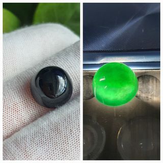 12.6mm round black translucent icy omphacite mocui 墨翠 jadeite cabochon for ring pendant Type A Burma