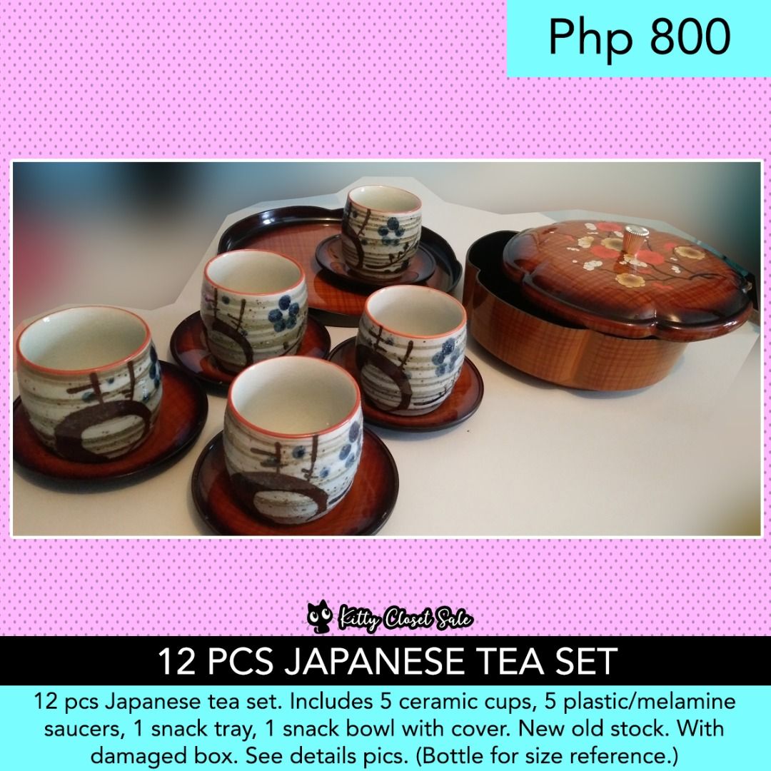 12pc japanese bento tea set cups saucers tray bowl container, Furniture
