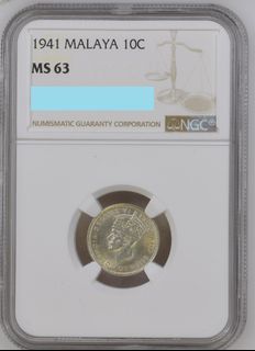 (Consignment) [Legacy Collectibles] 1941 Malaya King George VI 10 Cents with NGC MS 63