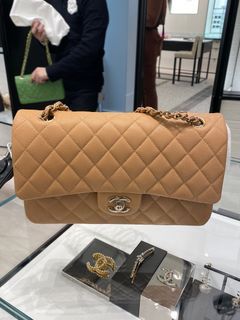 Chanel M/L Medium Double Flap Bag Iridescent Dark Beige Caviar