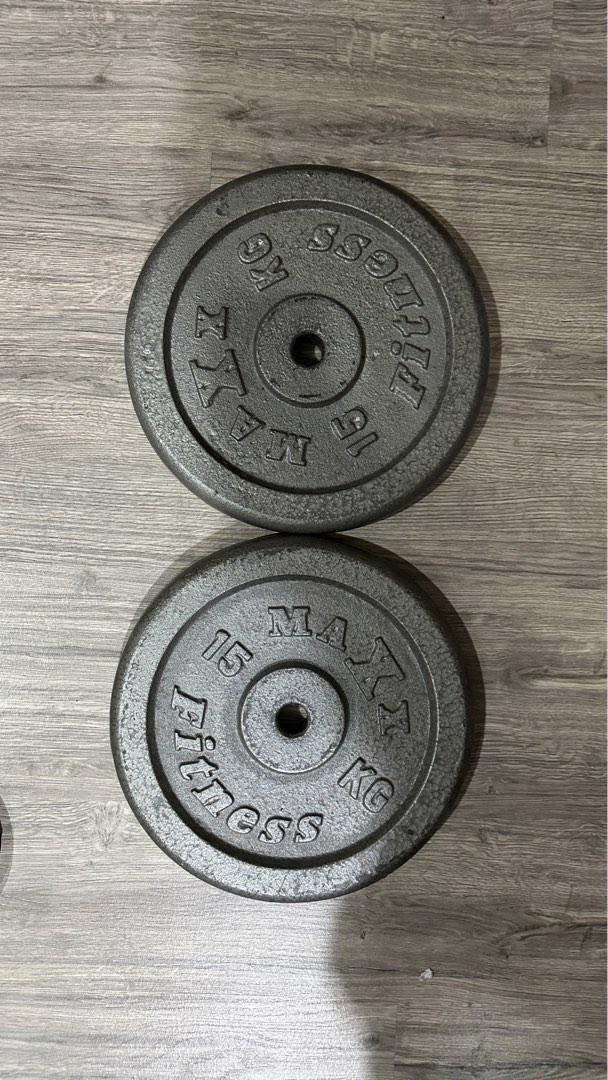 2 x 15 kg cast iron barbell plate set (MAXX), Sports Equipment