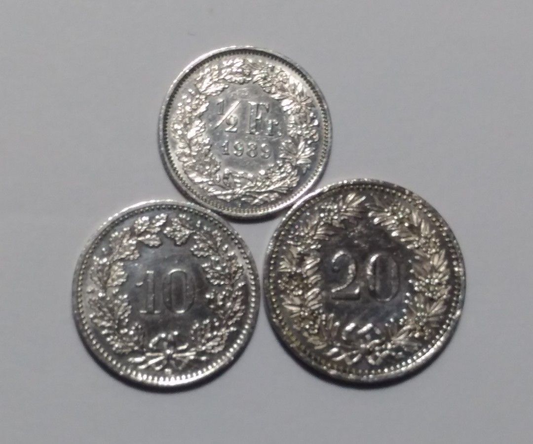 瑞士錢幣3枚, 書籍、休閒與玩具, 收藏、紀念品, 錢幣、紙鈔在旋轉拍賣