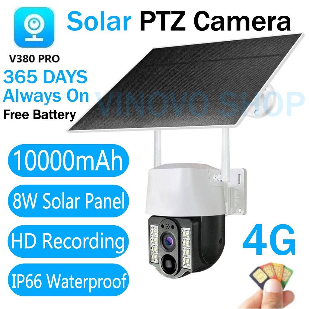 4G Outdoor SOLAR CCTV V380 (Category: Security Systems & CCTV Cameras) located in Manila. Submitted by emil_online_shop (Listing ID 1220317277, Image 1). Description: Low Power Solar Security Camera, 365 Days Standby - 8W Solar Panel Fast Charging - Split installation - PIR Motion Detection / Alarm - Full Color Night Vision - 30M Night Vision Distance - PTZ Remote Control - 5x Digital Zoom - Clear Two-way Audio - IP66 Waterproof - H.265 Video enc