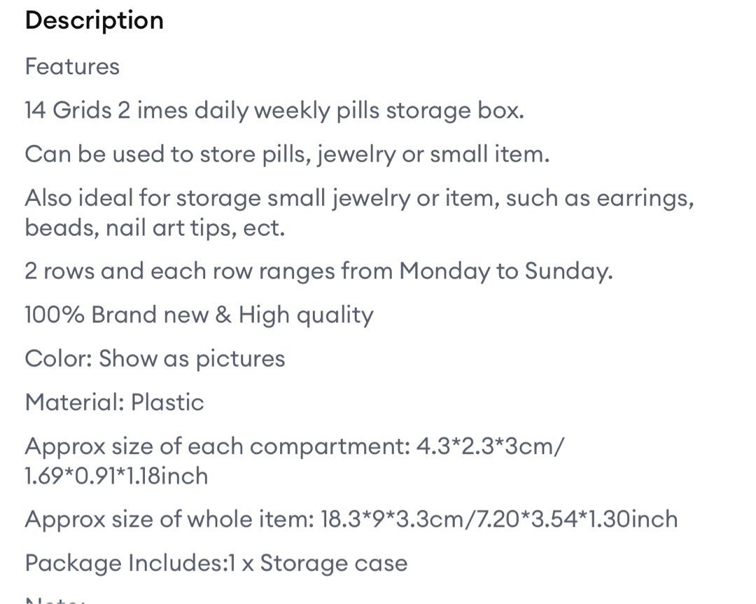 Extra Large Pill Organizer 2 Rows 14 Grids Weekly Pill Box