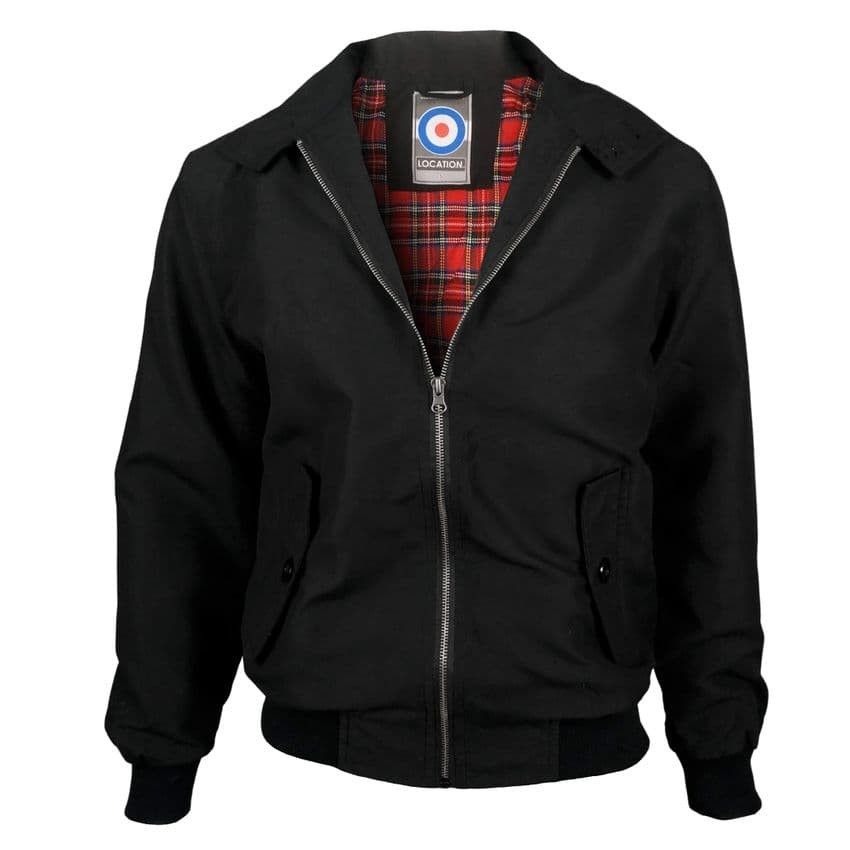 Black harrington jacket outlet with tartan lining