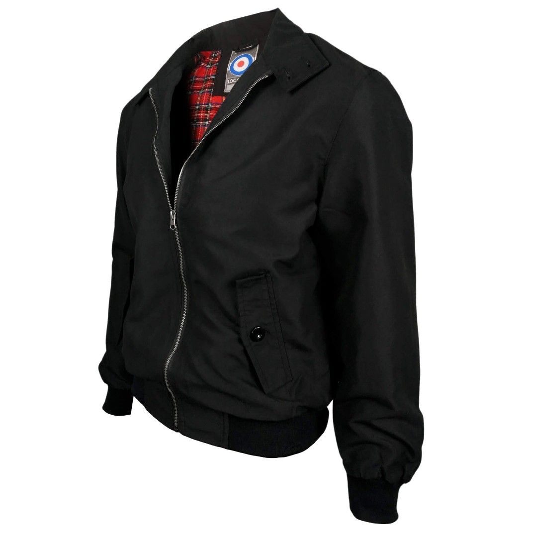 Black harrington jacket with red tartan lining hot sale